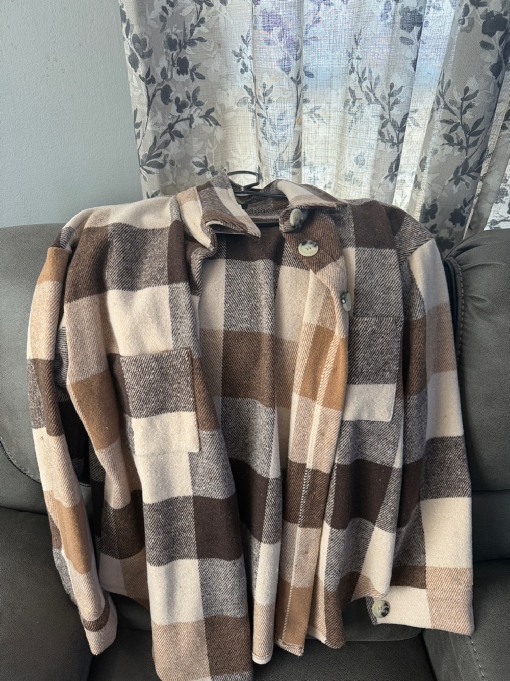 Plaid Shacket Jacket in Cream and Brown Tones